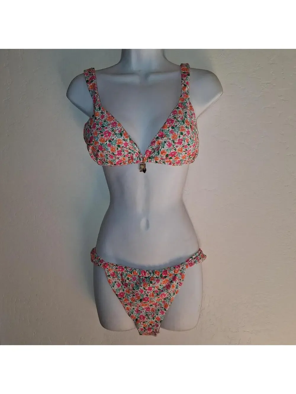 Y2K Floral Bikini Set with pink, orange, and green flowers. xl